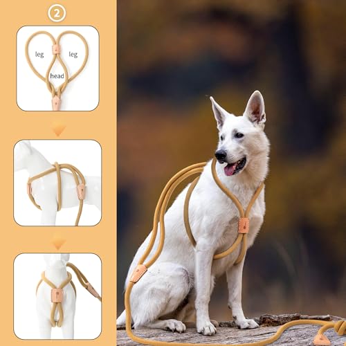 Mile High Life Harness Lead No Pull, All in one Dog Lead 2-in-1, Rope Leash and Harness Two in One, Slip Leash for Puppy Small Dogs Training, 4FT Yellow - color: 4 feet-Yellow