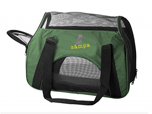 ZAMPA Soft Side Pet Travel Carrier TSA Approved, Under Seat Compatibility, airline approved for Large Cats, Medium Puppys, Small Dogs, 2 Openings, W/ Shoulder Strap. - color: Olive Green, size: 15" x 17" x 7"