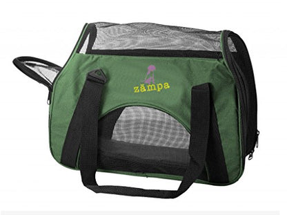 ZAMPA Soft Side Pet Travel Carrier TSA Approved, Under Seat Compatibility, airline approved for Large Cats, Medium Puppys, Small Dogs, 2 Openings, W/ Shoulder Strap. - color: Olive Green, size: 15" x 17" x 7"