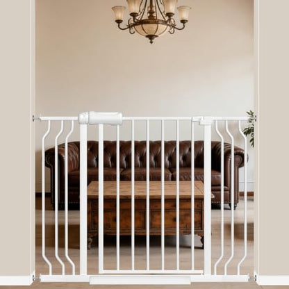 WAOWAO Baby Gate 74-110cm(29.9-43.3인치) 엑스트라 와이드 압력 장착 워크 스루 스윙 자동 닫힘 안전 화이트 메탈 유아 어린이 개 애완동물 강아지 계단, 출입구, 주방용 - color: 화이트., size: 29.5-43.3"/74.93-109.98cm
