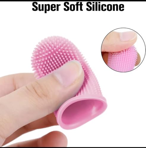 Gomoly Pet Toothbrush, 360 ° Dog Tooth Cleaning Set, Cat Finger Cover Toot-hbrush for Cleaning Tongue Coating and Tooth Care, Pet Silicone Finger Cover Toothbrush Set of 2 with Case (Pink, Large) - color: Pink