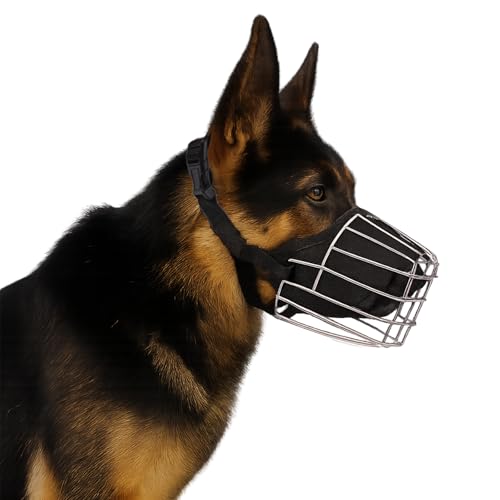 Dog Muzzle Metal Basket for Casaro, Labrador Retriever, Alaskan Malamute, Caucasian Shepherd, Saint Bernard, Bernese Mountain Adjustable Nylon Straps Secure Wire Mask for Biting Chewing Barking (L) - size: L