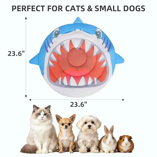 PUPTECK Cat Cooling Mat, 23.6”x23.6” Reversible Cooling & Warm Cat Sleeping Blanket Pad, Soft & Comfortable Summer Pet Cool Thicken Bed for Kittens Small Dogs, Blue Shark