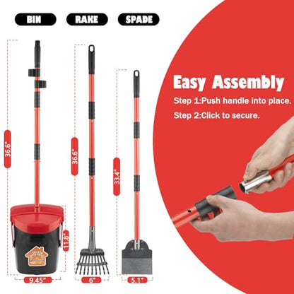 HUZSV Dog Pooper Scooper With Bag Attachment,Heavy Duty Metal Rake&Spade Swivel Bin,NonBreakable Poop Scoop for Small Large Dogs,Includes 100 Waste Bag Odorless Design Easy to Use on Grass,Dirt,Gravel
