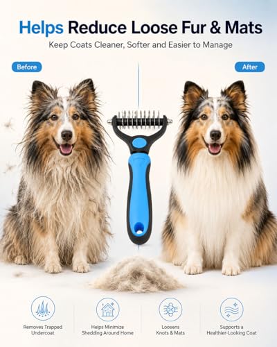 Double-Sided Pet Grooming Tool pro Brush for Deshedding Dog Brush Removes Tangles Knots and Loose Fur Long Haired Pet Brushes Comb for Dogs & Cats Pets Hair Remover Shedding(2pcmixD(blueL+redL)) - color: 2pcmixD(blueL+redL)