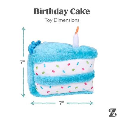 ZippyPaws Birthday Cake- Dog Squeaky Toys to Keep Them Busy, Funny Food Plush for Small, Medium, & Large Dogs, Cute Stuffed Puppy Toy, Pet Products, Gift for Dogs of All Breeds, Soft and Cuddly- Blue - color: Blue