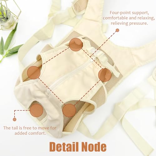Dog Backpack Carrier, Adjustable Legs Out Front Pet Carrier for Small Medium Dogs, Breathable Mesh Hands-Free Puppy Travel Bag for Hiking Camping Biking Walking, (Cream L) - size: 14.5"L x 11.6"W x 0.7"H