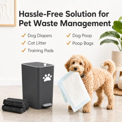 8L/2 Gal Dog Poop Trash Can Outside, Outdoor Dog Wast Trash Container with Step Pedal, Plastic Pet Waste Garbage Can-(Include 90 Waste Bags)-Ideal for Yard,Porch