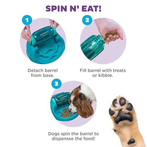 Outward Hound by Nina Ottosson Spin N' Eat Dog Puzzle and Slow Feeder, Level 2 Intermediate Enrichment Toy, Green