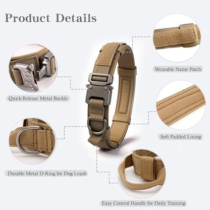 Tactical Dog Collar Adjustable Military Nylon Dog Collar with Control Handle and Heavy Duty Metal Buckle for Medium and Large Dogs (Brown,S) - color: Brown, size: Small (Pack of 1)