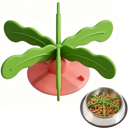 Slow Feeder Dog Bowl Insert, Interactive Rotating Puzzle Feeder with Detachable Silicone Top, Strong Suction Cup Base & Easy-Release Pull Tab for Medium Large Dogs