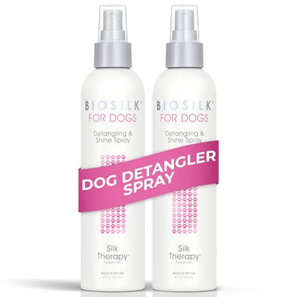 BioSilk for Dogs Silk Therapy Detangling and Shine Protecting Spray, pH Balanced Leave-in Mist with Silk and Vitamins for Dematting, Paraben-Free, All Coats and Breeds, 8 Fl Oz - 2 Pack - size: 8 Fl Oz (Pack of 2)