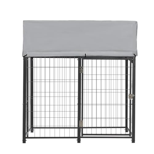VEVOR Outdoor Dog Kennel, 3.67 x 3.78 x 4.1 ft Large Dog Kennel with Secure Lock, Outside Dogs Enclosures with UV-Resistant & Waterproof Roof Cover, Heavy Duty Pet Crate Cage Run for Large Dogs - size: 45.4"L x 44.0"W x 49.2"H