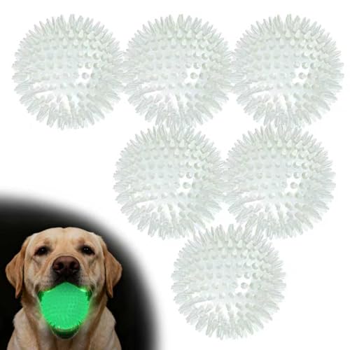 petizer 6 Pack 3.5’’ Glow in The Dark Dog Balls - Rubber Squeaky Swimming Pool Balls, Glowing Spiky Dog Fetching & Teething Chew Ball for Medium Large Breeds Indoors & Outdoors - size: 3.5‘’