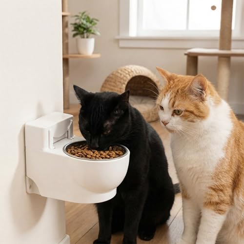 Leadigol Wall-Mounted Toilet Shaped Cat Water Dispenser,Stainless Steel Small Cat Food Bowls,Small Funny Bowl for Dogs and Cats(White)