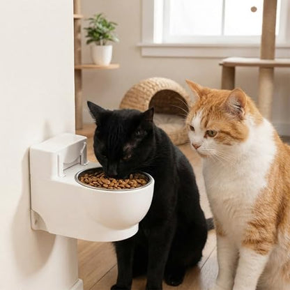 Leadigol Wall-Mounted Toilet Shaped Cat Water Dispenser,Stainless Steel Small Cat Food Bowls,Small Funny Bowl for Dogs and Cats(White)
