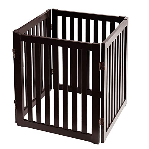 WELLAND 24" Freestanding Pet Gate, Foldable Wooden Dog Gate, 4 Panel Step Over Fence, Indoor Puppy Gate, Expands Up to 80" Wide, Espresso - color: Espresso, size: 4 Panel 80" Wide