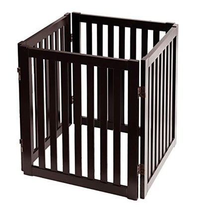WELLAND 24" Freestanding Pet Gate, Foldable Wooden Dog Gate, 4 Panel Step Over Fence, Indoor Puppy Gate, Expands Up to 80" Wide, Espresso - color: Espresso, size: 4 Panel 80" Wide