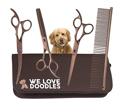 Dog Grooming Scissors Kit - Best Tools for Goldendoodles & Poodles - Straight, Curved & Thinning Shears - Professional Grade Stainless Steel, 4 Pc Set [We Love Doodles] - size: Medium