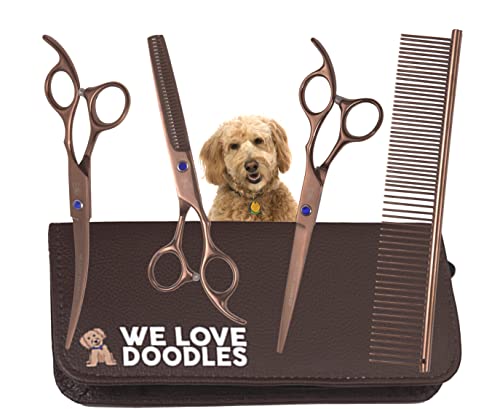 Dog Grooming Scissors Kit - Best Tools for Goldendoodles & Poodles - Straight, Curved & Thinning Shears - Professional Grade Stainless Steel, 4 Pc Set [We Love Doodles] - size: Medium