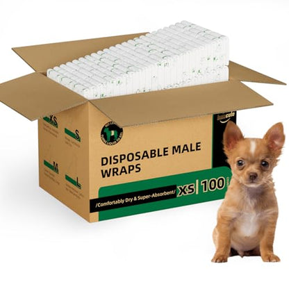 IMMCUTE Dog Diapers Male 100 Ct, XSmall, Male Dog Diapers Disposable with Wetness Indicator, Adjustable Male Dog Wraps - size: Extra Small (100 Ct)