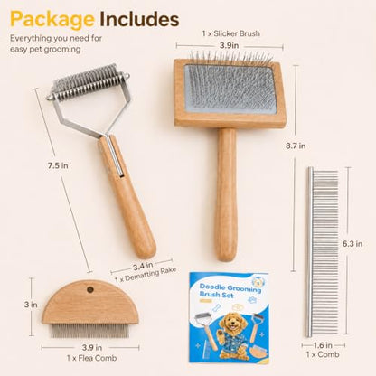 4PCS Dog Brush for Shedding, Slicker Brush for Dogs, Deshedding Dog Brush and Undercoat Rake, Pet Grooming Metal Comb Set, Grooming Supplies Kit for Long Haired Pets and Thick Fur - size: 4-in-1 Set