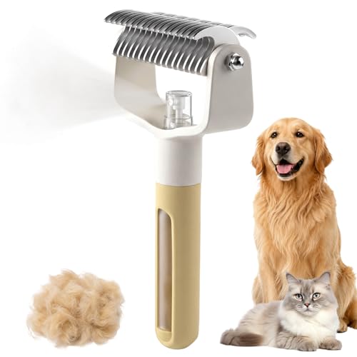 Dual-Sided Pet Grooming Comb,Double Sided Dematting Comb for Dogs & Cats, 2‑in‑1 Professional Pet Grooming Brush Deshedding Dog Brush with Spray Design (1PCS, Yellow) - color: Yellow