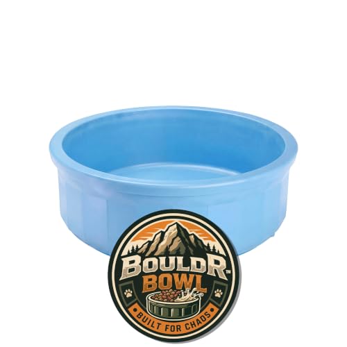 Pet Crock Bowl – Thick Durable Plastic Non-Tip Food & Water Dish for Dogs, Cats & Small Animals – Indoor/Outdoor – Chew Resistant, Easy Clean (Bright Blue, Large 48oz) - color: Bright Blue, size: Large 48oz