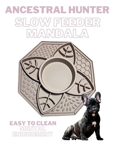 Mandala Slow Feeder Bowl Grub Lick Mat for Dogs & Cats with Suction Cups- Silicone Mandala Slow Feeder Lick Mat Dog Bowl - Non Slip Dog Bowl for Small Medium Large Breed (Dusty Rose) - color: Dusty Rose