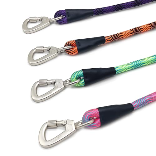 ZALER Rope Dog Leash, 4/5/6/10/15/20/30/50 Foot Heavy Duty Dog Leashes with Carabiner, Nylon Pet Lead for Large and Medium Dogs (6FT, Black Purple) - color: Black Purple, size: 6FT*1/2"