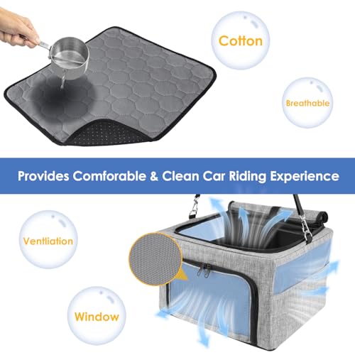 SlowTon Dog Booster Car Seat, Reinforce Metal Frame Safe Pet Car Seat with Seatbelt & Waterproof Pee Pad & Top Cover | Portable Collapsible Puppy Carrier Bag | for Small Medium Dogs Cats up to 15lbs