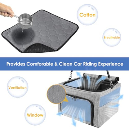 SlowTon Dog Booster Car Seat, Reinforce Metal Frame Safe Pet Car Seat with Seatbelt & Waterproof Pee Pad & Top Cover | Portable Collapsible Puppy Carrier Bag | for Small Medium Dogs Cats up to 15lbs