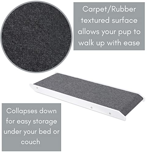 BIRDROCK HOME Adjustable Pet Ramp for Small Dogs, Cats, Puppies - Foldable Wooden Dog Ramp for Couch, Bed, Car - Indoor or Outdoor- Safe, Portable, Non-Slip Carpet - 16", White