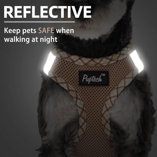 PUPTECK Dog Harness and Leash Set for Small Medium Dogs No Pull Step-in Soft Mesh Puppy Cat Vest Harnesses Reflective at Night, Beige M - color: #1 Beige(Basic Mesh), size: M(CHEST 16"-18", 11-18 lbs)