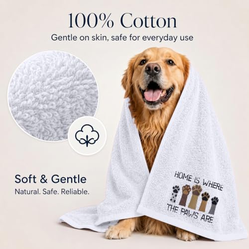 DAN RIVER Dog Towel - Pack of 1, 100% Cotton, 20x40, Ultra Soft, Super Absorbent & Quick Drying Towel for Dogs, Cats, and Other Pets, White Home. - color: White-home