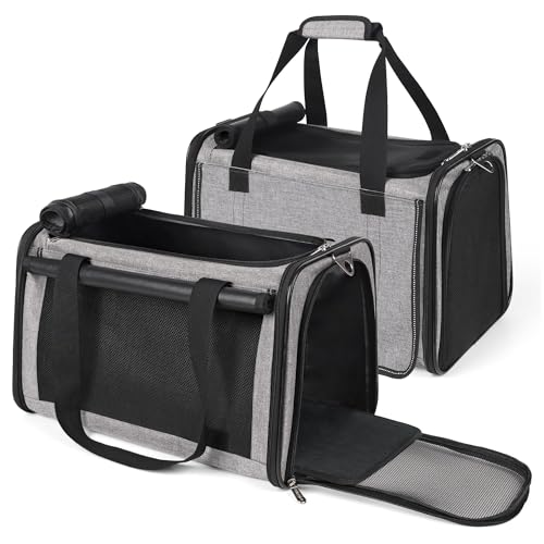 YUDODO 2 Packs 25 lbs Lightproof Soft Sided Cat Carrier for Large Cat & Small Dog Airline Approved Travel Bag Pet Puppy Carriers with Side Pockets & Reflective Mesh, Foldable Portable for Car 2 Grey - color: Grey*2
