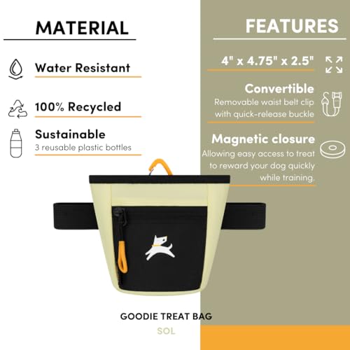 OllyDog, Goodie Treat Bag, Dog Treat Training Pouch | Magnetic Closure | 3 Ways to Wear | Hands-Free Waist Belt | Water-Resistant Recycled Vegan Fabric (Sol) - color: Sol