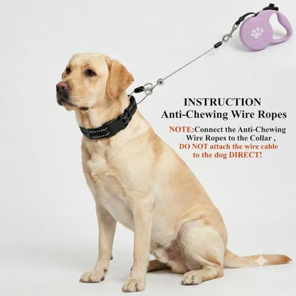 Chew Proof Retractable Dog Leash for Large Dogs, 16ft Heavy Duty Dog Lead with Anti-Chewing Steel Wire Rope, Tangle-Free 360° Swivel, One-Hand Brake & Lock, Pink L - color: Pink, size: Large