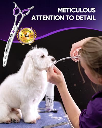 ULG 7.5” Dog Grooming Chunker Shears – 30° Curved Pet Grooming Scissors, Japanese 440C Stainless Steel, 30 Comb & Chunker Teeth, 60% Thinning Rate, Reversible Butterfly Handles for Face, Nose & Body - size: 7.5" Chunker (60% Thinning)