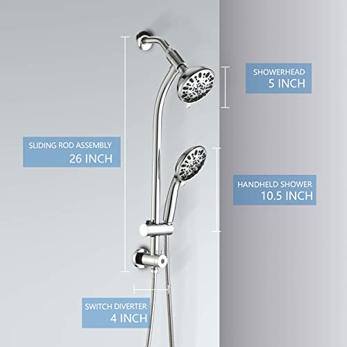 High Pressure 48-Settings Shower Head with Handheld Shower,Drill-Free 3-Way Diverter for Easy Reach,Adjustable Height Slide Bar Dual Shower Head Combo Set - Chrome - color: Chrome