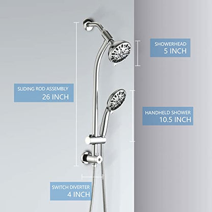 High Pressure 48-Settings Shower Head with Handheld Shower,Drill-Free 3-Way Diverter for Easy Reach,Adjustable Height Slide Bar Dual Shower Head Combo Set - Chrome - color: Chrome