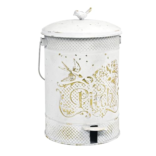 All Chic Vintage Metal Trash Can with Lid Dog Poop Trash Can Retro Garbage Can Kitchen Touchless with Bird Finial for Farmhouse Garden, Kitchen, Bathroom Decor(White) - color: White