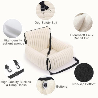 MIXJOY 6-in-1 Dog Car Seat for Small/Medium Dogs up to 25 lbs, Multi-Functional Dog Carrier for Car with Detachable Washable Cover, Pet Travel Bed with Clip-On Safety Leash, Beige - color: Beige