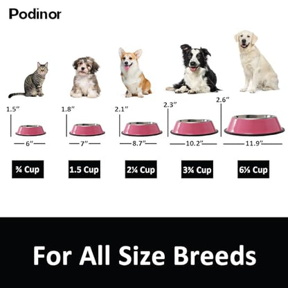 Stainless Steel Dog Bowls, Food and Water Non Slip Anti Skid Stackable Pet Puppy Dishes for Small, Medium and Large Dogs (2 Pack) - color: Pink, size: ¾ Cup/7 oz