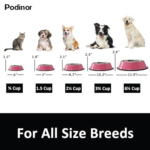 Stainless Steel Dog Bowls, Food and Water Non Slip Anti Skid Stackable Pet Puppy Dishes for Small, Medium and Large Dogs (2 Pack) - color: Pink, size: 2¼ Cup/18 oz