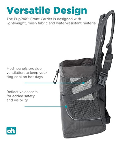 Outward Hound PupPak Dog Front Carrier, Medium, Grey – Hands-Free Hiking & Camping Pet Backpack for Small Pets up to 20 lbs, Padded Straps, Breathable Mesh, Water-Resistant, Safety Clip - size: 14.0"L x 9.0"W x 12.0"H