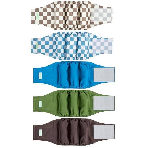 wegreeco Small Dog Diapers Male,Reusable Belly Bands for Male Dogs,Washable Doggie Puppy Male Diapers Wraps,Medium Large Size (5 Pack Large, Blue Coffee Checkerboard) - color: Blue Coffee Checkerboard, size: Large