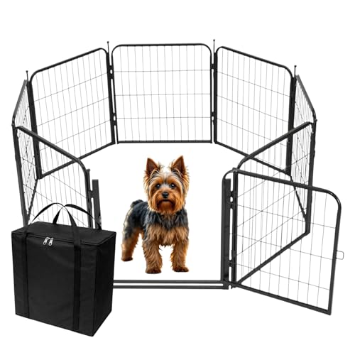 Dog Playpen w/Carrying Case for Indoor or Outdoor Use – 24 Inch, 8 Black Panels - Portable Metal Exercise Pen for Small Dogs & Puppies - Pet Fence Kennel Crate for House, RV, or Travel - color: Black, size: 24 Inch