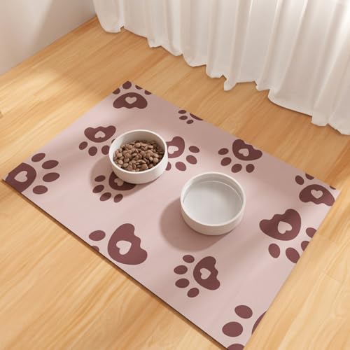 BLESWIN Pet Feeding Mat 12"x20", Absorbent Pet Food Mat, Dog Food Mat Small, Rubber Dog Mats are Non-Slip and Waterproof to Protect Floors, Mat for Cat Food and Water Bowls, Cat Feeding Mat, Pink - color: Pink, size: 12"x20"