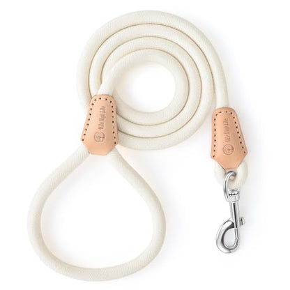 Mile High Life Dog Leash, Rope Leash with Genuine Leather Connection and Heavy Duty Metal Clasp, Great for Small Medium Large Dogs(Cream White,48 Inch) - color: Rope Handle-Cream White, size: 48 Inch-1/2"